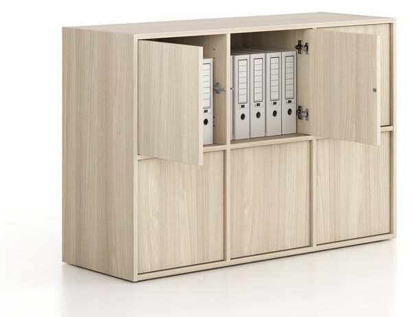 Szafa biurowa FRAME, niska, 6x drzwi, 1299 x 450 x 881 mm, PUSH-lock, dąb naturalny