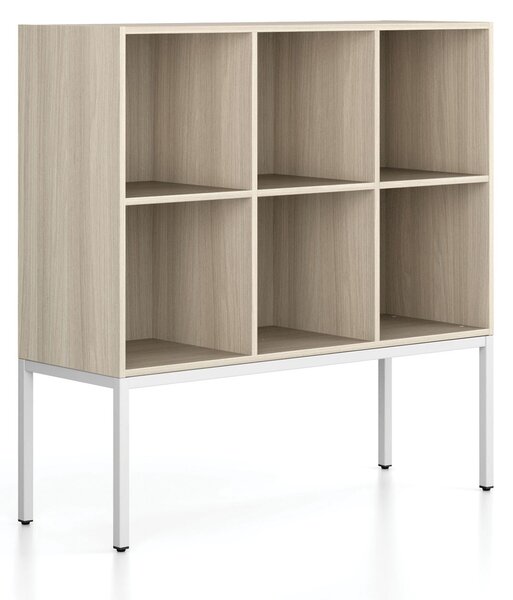 Regał FRAME, niski, z białą podstawą, 1299 x 450 x 1331 mm, dąb naturalny