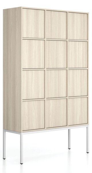Szafa biurowa FRAME, podstawa biała, 12x drzwi, 1299 x 450 x 2185 mm, PUSH-lock, dąb naturalny