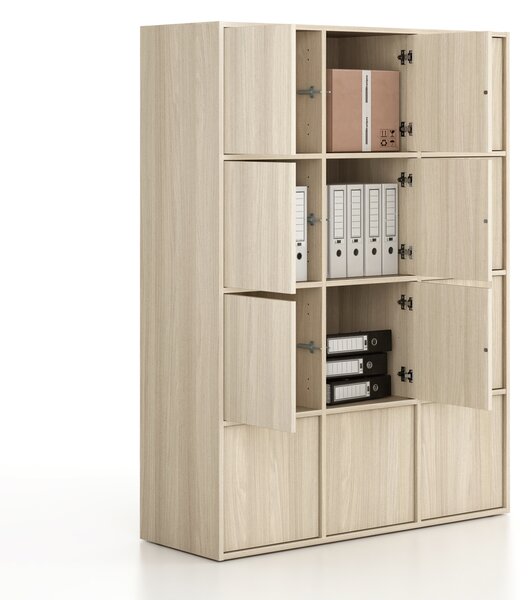 Szafa biurowa FRAME, 12x drzwi, 1299 x 450 x 1735 mm, PUSH-lock, dąb naturalny