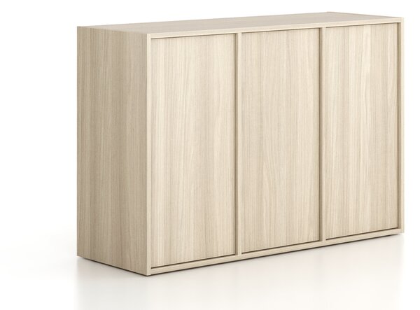 Szafa biurowa FRAME, niska, 3 drzwi, 1299 x 450 x 881 mm, PUSH-lock, dąb naturalny