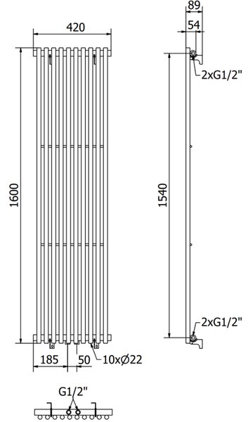 Mexen Tulsa grzejnik dekoracyjny 1600 x 420 mm, 613 W, czarny - W219-1600-420-00-70