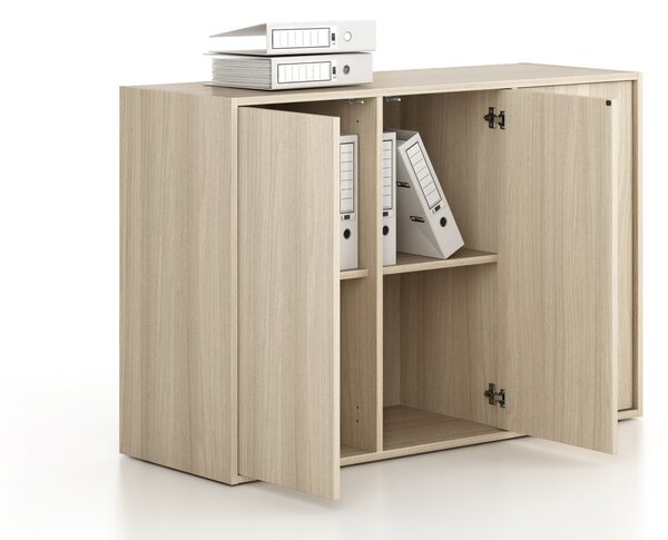 Szafa biurowa FRAME, niska, 3 drzwi, 1299 x 450 x 881 mm, PUSH-lock, dąb naturalny