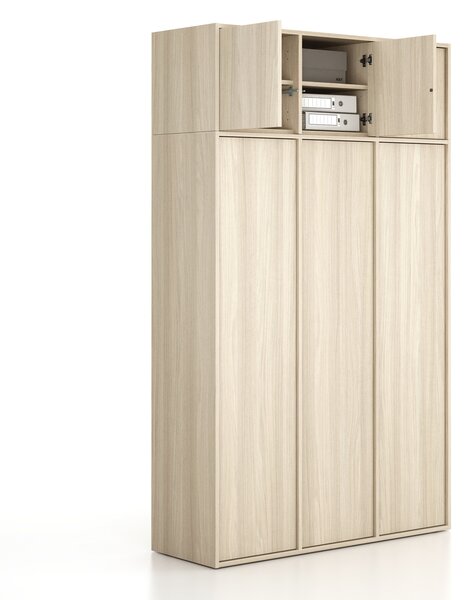 Nadstawka do szaf FRAME, 3x drzwi, 1299 x 450 x 427 mm, PUSH-lock, dąb naturalny