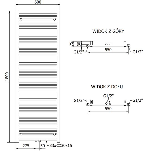 Mexen Hades grzejnik łazienkowy 1800 x 600 mm, 1000 W, biały - W104-1800-600-00-20