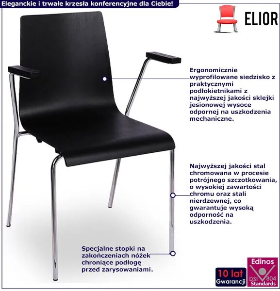 Krzesło konferencyjne z podłokietnikami czarny + chrom T7-H88
