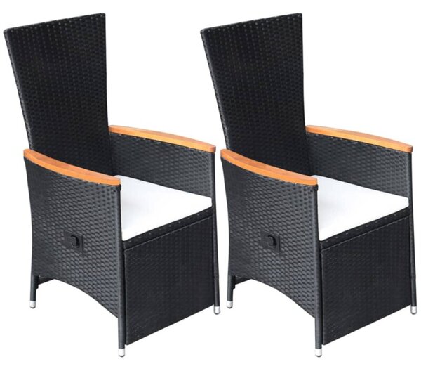 Rozkładane krzesła ogrodowe 2 szt., poduszki, rattan pe, czarne