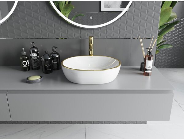 Mexen Viki umywalka nablatowa 48 x 35 cm, biała/złota rant - 21054805