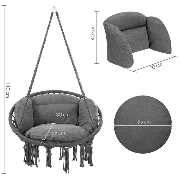 Wiszące krzesło BOHO z poduszkami, Ø61cm, antracytowa Jurhan