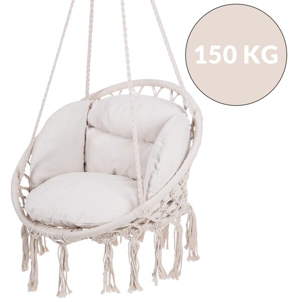 Wiszące krzesło BOHO z poduszkami, Ø61cm, beżowa Jurhan