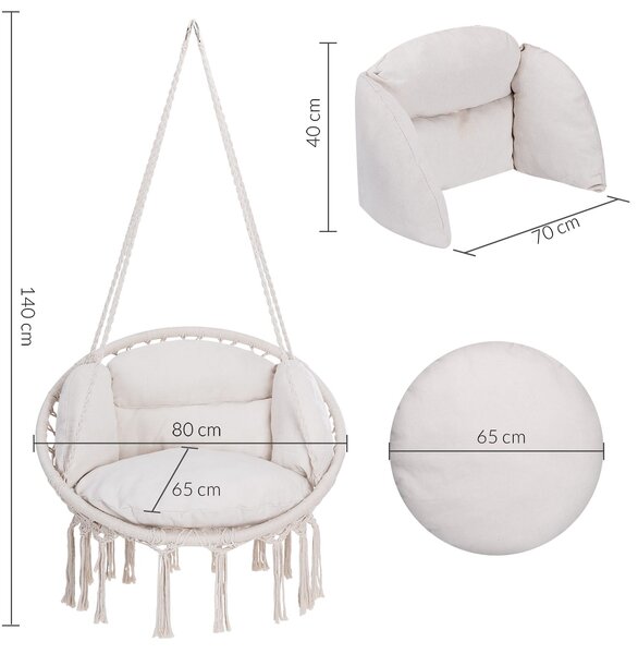 Wiszące krzesło BOHO z poduszkami, Ø61cm, beżowa Jurhan