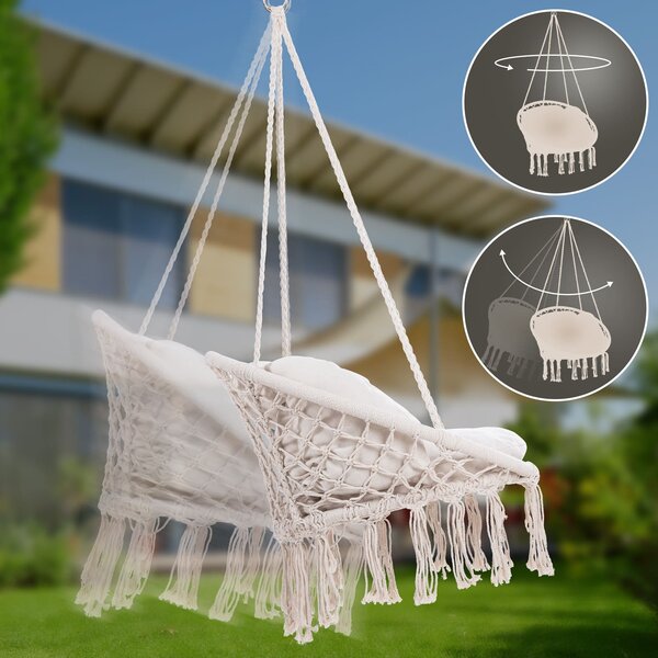 Wiszące krzesło BOHO z poduszkami, Ø61cm, beżowa Jurhan
