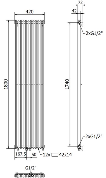 Mexen Kansas grzejnik dekoracyjny 1800 x 420 mm, 1242 W, czarny - W204-1800-420-00-70