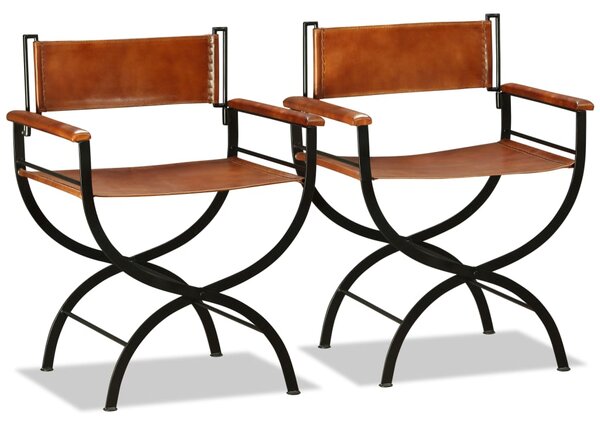 Krzesła składane, 2 szt., czarno-brązowe, skóra naturalna