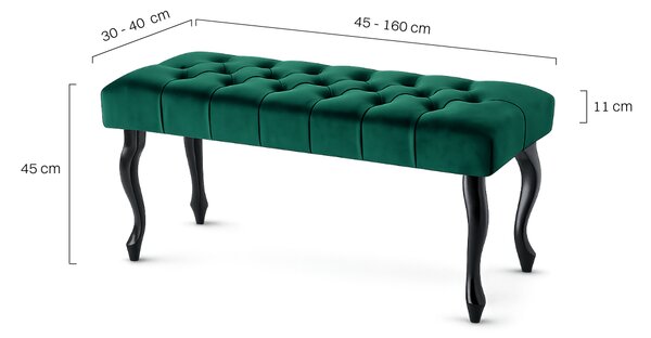 Ławka pikowana Chesterfield - Butelkowa Zieleń