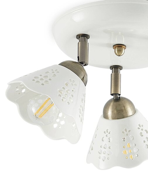 Lindby Efgenia spot sufitowy, 3-punktowy Lindby, możliwość ściemniania, biały / opal, salon / jadalnia, ceramika, dworkowy / rustykalny