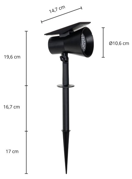 Prios LED reflektor słoneczny Birko, wysokość 56 cm, czarny, szpikulec do ziemi Birko PRIOS, czarny, tworzywo sztuczne, nowoczesny