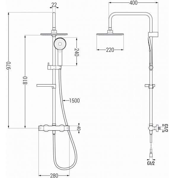 Mexen KX40 zestaw prysznicowy natynkowy z deszczownicą i baterią termostatyczną, złoty - 771504091-50