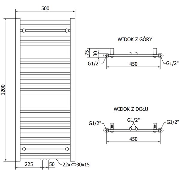 Mexen Hades grzejnik łazienkowy 1200 x 500 mm, 570 W, czarny - W104-1200-500-00-70