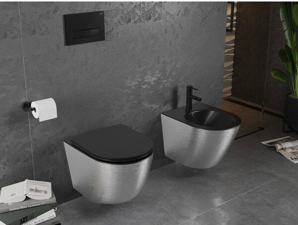 Mexen Lena bidet wiszący, czarny mat/srebrny wzór linie - 35224873