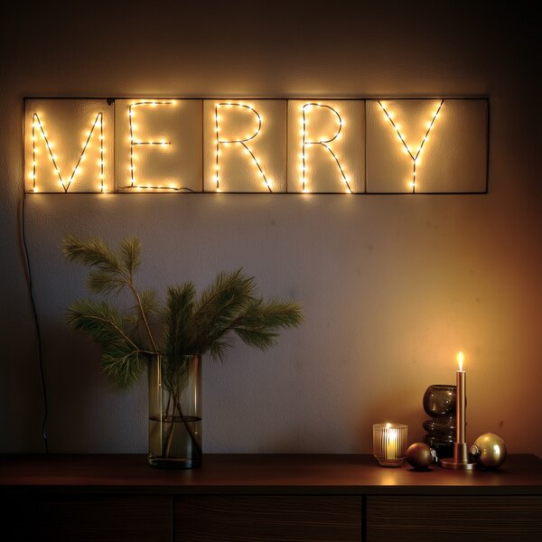 Świąteczna lampa ścienna czarna MERRY z LED i timerem IP44 - Yoro