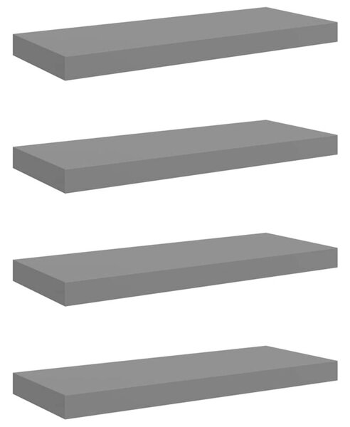 Półki ścienne, 4 szt., wysoki połysk, szare, 60x23,5x3,8cm, mdf