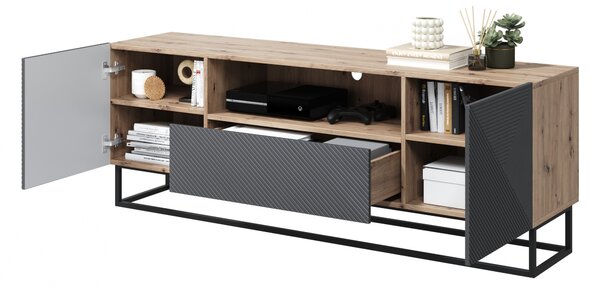 Szafka RTV Asha 167 cm z szufladą i metalowym stelażem - artisan / rivier stone mat