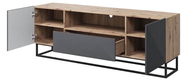 Szafka RTV Asha 167 cm z szufladą i metalowym stelażem - artisan / rivier stone mat