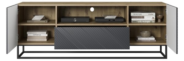 Szafka RTV Asha 167 cm z szufladą i metalowym stelażem - artisan / rivier stone mat