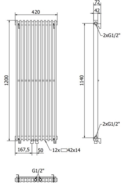 Mexen Kansas grzejnik dekoracyjny 1200 x 420 mm, 842 W, czarny - W204-1200-420-00-70
