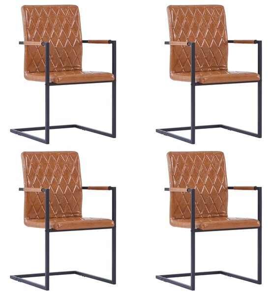 Krzesła stołowe, 4 szt., wspornikowe, kolor koniaku, ekoskóra