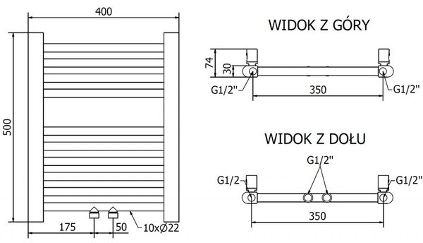 Mexen Mars grzejnik łazienkowy 500 x 400 mm, 141 W, złoty - W110-0500-400-00-50