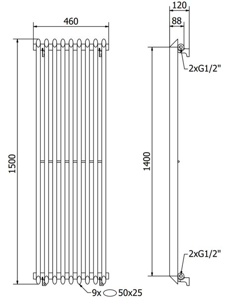 Mexen Atlanta grzejnik dekoracyjny 1500 x 460 mm, 894 W, biały - W211-1500-460-00-20