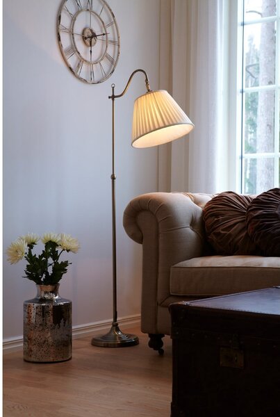 Biała/w kolorze złota lampa stojąca z elastyczną konstrukcją z tekstylnym kloszem (wysokość 167 cm) Charleston – Markslöjd