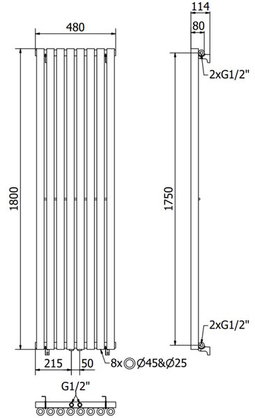Mexen Nevada grzejnik dekoracyjny 1800 x 480 mm, 940 W, czarny - W201-1800-480-00-70
