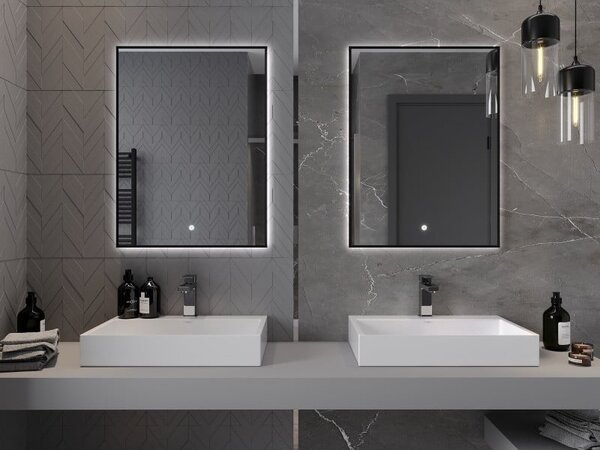 Mexen Erma lustro łazienkowe podświetlane 60 x 80 cm, LED 6000K, antypara, rama czarna - 9814-060-080-611-70