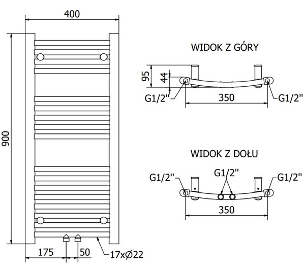 Mexen Ares grzejnik łazienkowy 900 x 400 mm, 312 W, czarny - W102-0900-400-00-70