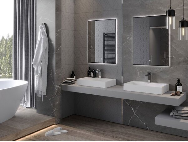 Mexen Erma lustro łazienkowe podświetlane 60 x 80 cm, LED 6000K, antypara, rama czarna - 9814-060-080-611-70