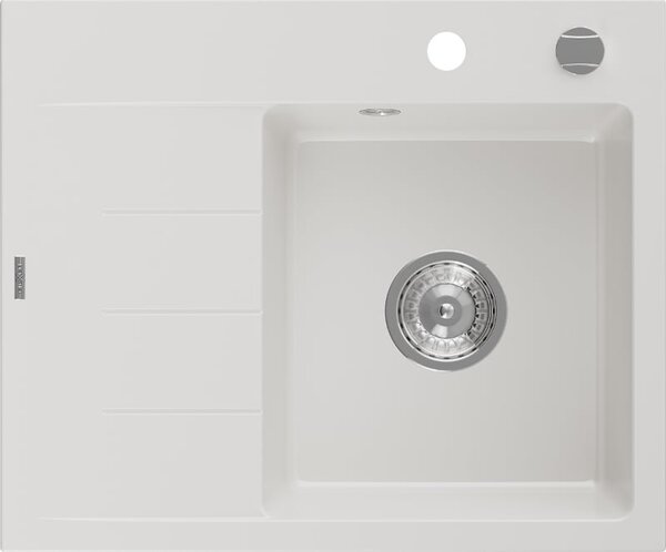 Mexen Ben zlewozmywak granitowy 1-komorowy z ociekaczem, prawy 600 x 500 mm, biały, syfon chrom - 6523605000-20
