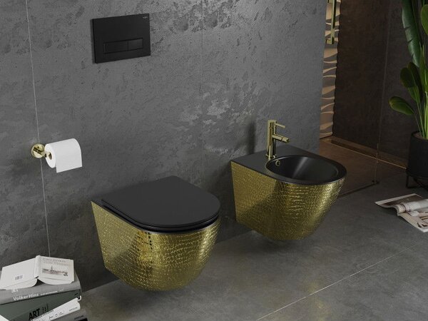 Mexen Lena bidet wiszący, czarny mat/złoty wzór łuski - 35224878