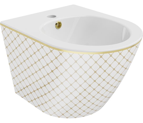 Mexen Lena bidet wiszący, biały/złoty wzór kratka - 35224809