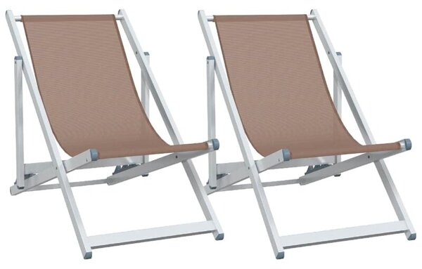 Składane krzesła plażowe, 2 szt., brąz, aluminium i textilene