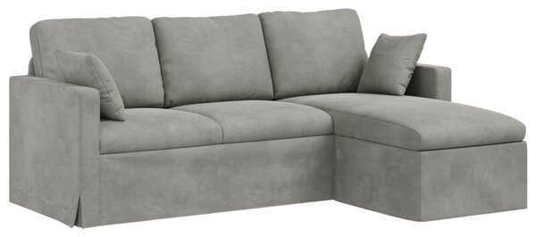 Nowoczesna sofa aksamitna w kolorze jasnoszarym z metalowÄ ramÄ