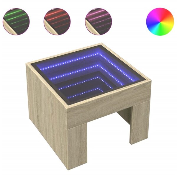 Stolik nocny z LED infinity, dÄ b sonoma, 40x40x30 cm