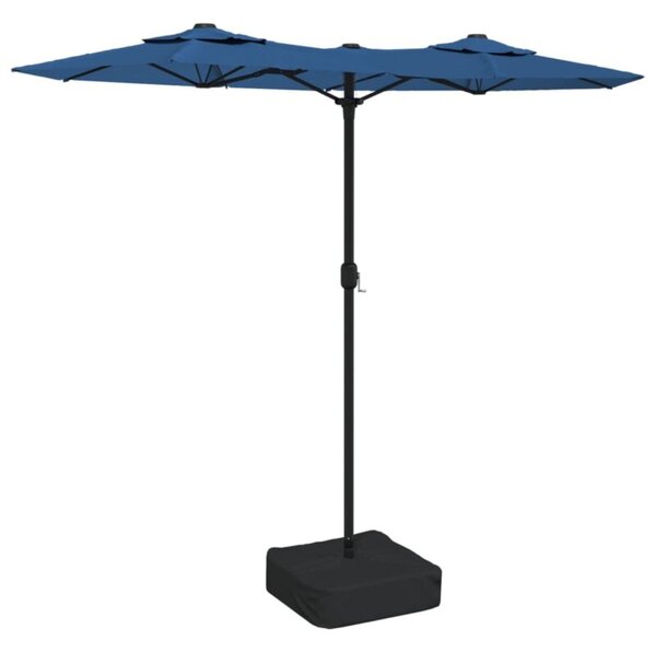 Podwójny parasol ogrodowy z LED, niebieski, 316x145 cm