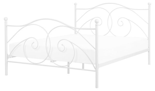 Łóżko metalowe ze zdobioną ramą 160x200 cm białe Dinard Beliani
