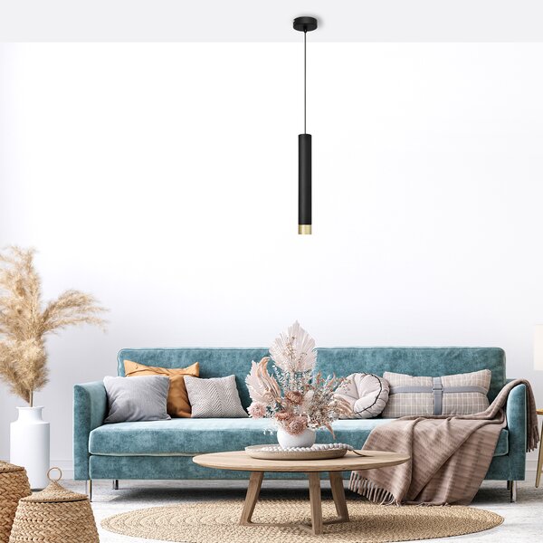 Lampa loft pojedyncza czarna TUBA ze złotem W-KM 1111/1 BK+GO