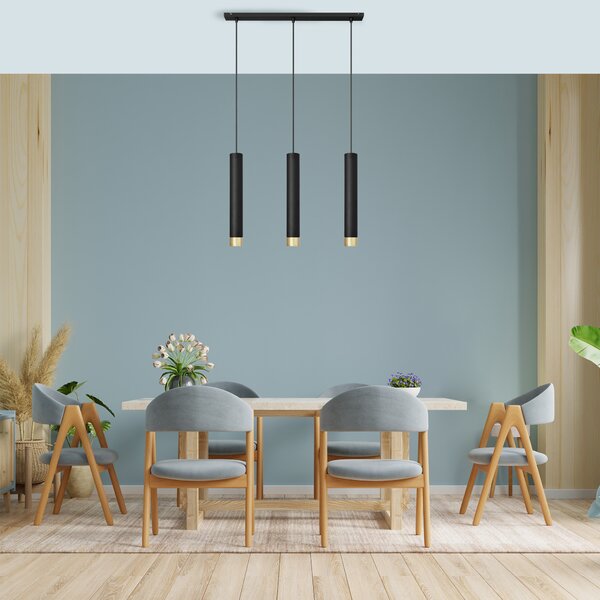 Lampa loft POTRÓJNA TUBA czarna ze złotem