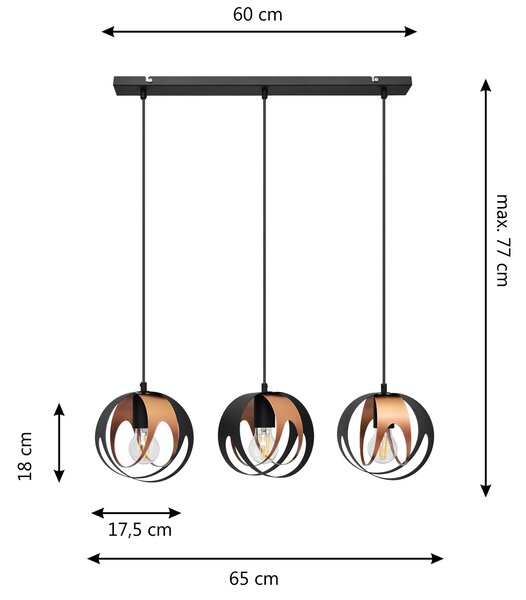 Lampa wisząca potrójna na listwie MOONLIGHT W-L 1888/3 BK+BR