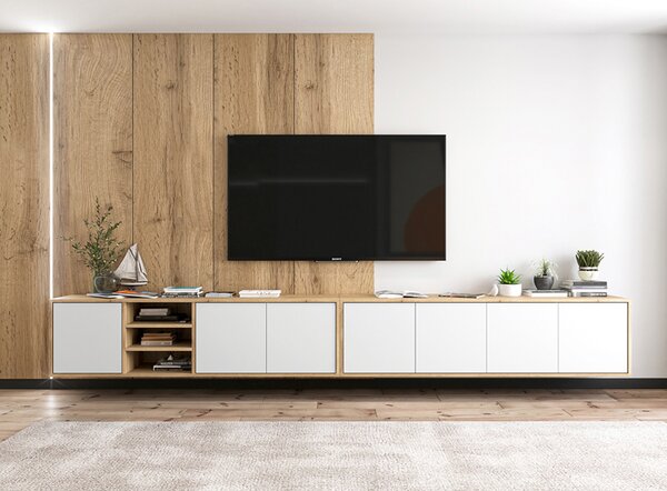 Komplet wiszących szafek rtv dąb wotan + biały M7-D92